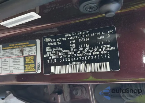 2014 Kia Optima Ex z USA, uszkodzony, nr VIN 5XXGN4A7XEG341172